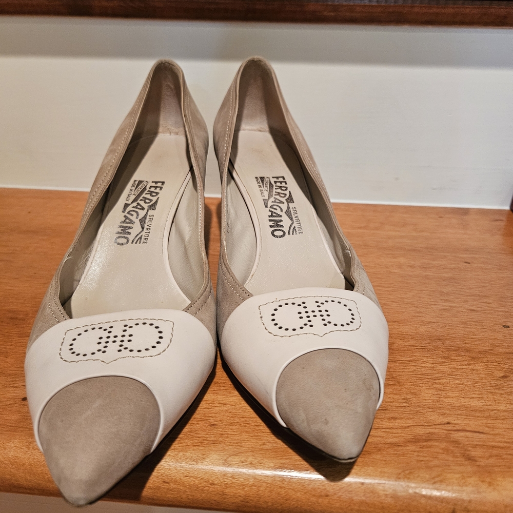 Salvatore Ferragamo Cream and Tan Heels Timeless Elegance